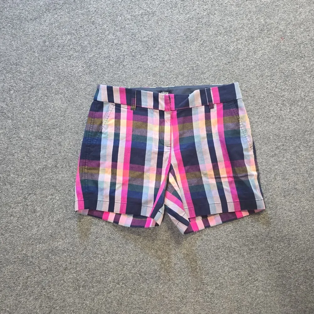 J Crew Shorts Womens Size 4 Pink Blue Madras Plaid 5 Inch Chino Preppy Casual